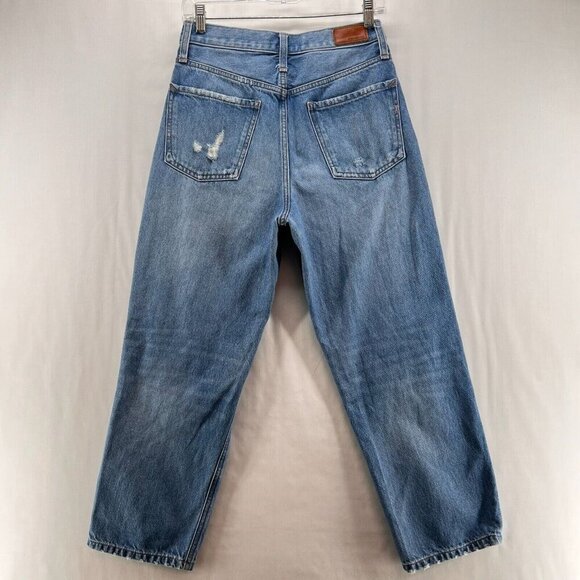 Express Jeans Womens Size 2 Dad Jean High Rise Distressed Cropped Denim Blue - Picture 2 of 10